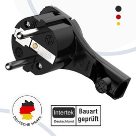 Safety angle plug, extra flat with bracket, plastic, 8 mm height, folding handle, bend protection, 250V, 16A, for cable up to 3 x 1.5 mm², CEE 7/7 Schuko angle plug, flat plug