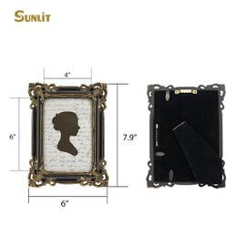 Sunlit Vintage Picture Frame 4x6 Inch, Luxury Antique Photo Frames with Glass Front, Photo Display, Tabletop Wall Hanging, Gift Ideas, Black and Gold
