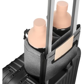 Luggage Cup Holder for Suitcases,Travel Must Haves,Free Hand Drinks Carrier Coffee Mugs Holder,Universal Luggage Accessories for Flight Attendants (Gray, Strapless)