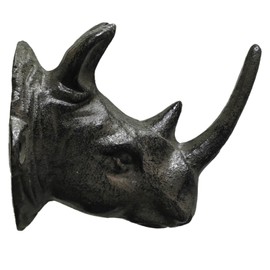 3GO 30GO Cast Iron Rhino Wall Hook - 3" Medieval Dcor Hanger for Coats & Keys, Rustic Western Farmhouse Decor with Mounting Hardware