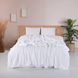 RAYME TEKSTIL Premium Muslin Blanket California King, Pure 100% Turkish Cotton Soft Airy Light Gauze Throw Blankets, Made in Turkiye (White, California King Size (95" x 125" inch))