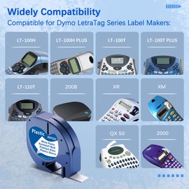 4X MarkField Compatible Plastic Label Tape Replacement for Dymo LetraTag Labels 12 mm x 4 m 91201, Compatible for Dymo LetraTag LT-100H LT-100T LT-110T XR XM 200B QX 50, Black on White