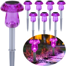 Solar Lights Outdoor, 8 Pack Solar Pathway Lights Outdoor, Solar Powered LED Mushroom Solar Garden Lights, Outdoor Solar Lights for Yard, Landscape, Path, Patio, Outside,Driveway,Backyard (Purple)