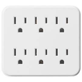 6 Outlet Plug Extender – UL Listed Plug in Extender, Flat Wall Tap Adapter, Multi Plug Triple Grounded Electrical Outlet for Cruise, Travel, Home, Office (White)