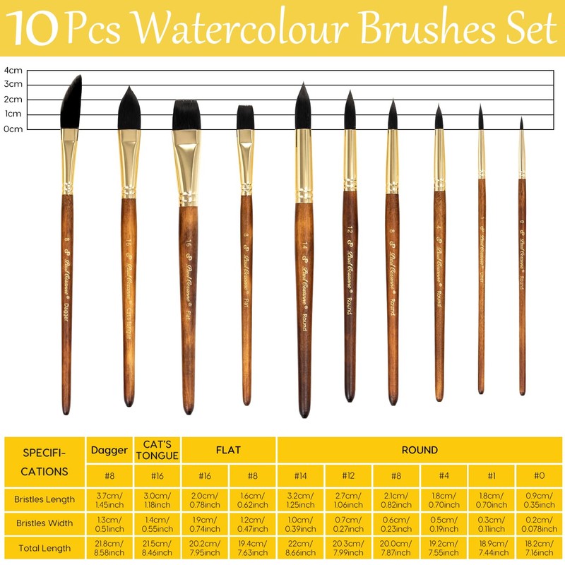 10Pcs Watercolour Brushes, Simulated Hair Artists Acrylic Paint Brush Set