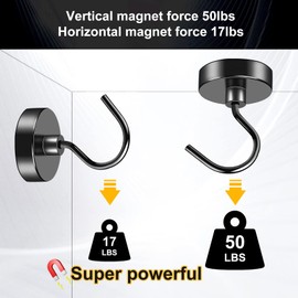 VNDUEEY Magnetic Hooks Heavy Duty, 4 Pack 50LBS Strong Magnet Hooks for Hanging, Neodymium Magnets with Hooks Large Opening, Magnetic Hooks for Cruise, Refrigerator, Kitchen, Garage