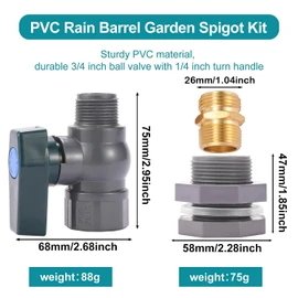 3/4 Inch Rain Barrel Spigot Kit - BILAL Water Barrel PVC Garden Diverter Kit with Bulkhead Fitting Hose Faucet Adapter and Thread Seal Tape for Water Tanks, Aquariums, Tubs, Pool, Garden Barrel