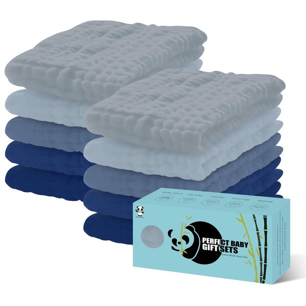 HIPHOP PANDA 10 Pack 6-Layers Muslin Burp Cloths Large -