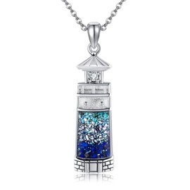 YAFEINI Lighthouse Necklace for Women S925 Sterling Silver Lighthouse Turquoise Gravel Necklaces Lighthouse Jewelry Gift for Mom Wife Lover