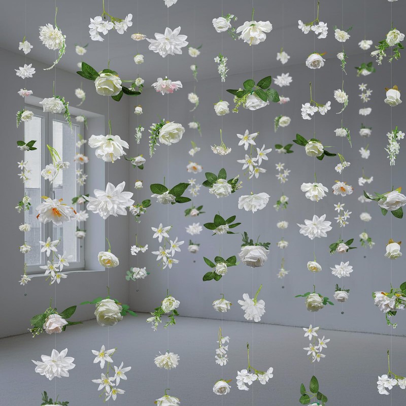 12 Pcs 70.8 Ft Hanging Floral Garland Silk,Boho,White