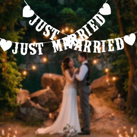 FUIPVGI 2 Pcs Just Married Banner Wedding Bunting Banner Just Married Garland Wedding Garland Decoration Hanging Sign Garland for Bridal Shower Wedding Engagement Car Party Decoration (White) (White)