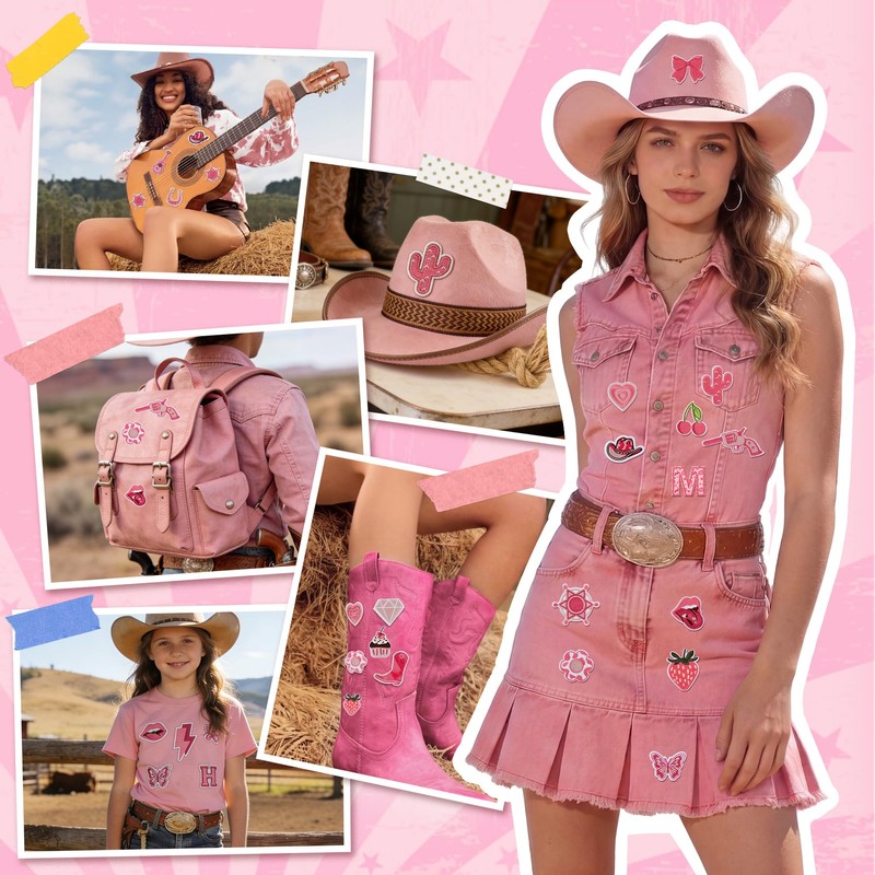 FOGWOWO 72 Pcs Pink Western Cowgirl Patches Self Adhesive Letter