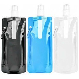 Ezranova Pack of 3 Foldable Drinking Bottles, Reusable Foldable Water Bottle, for Outdoor Sports, Cycling, Hiking (500 ml) (Black, White, Sky Blue)