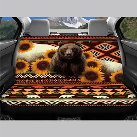 WELLFLYHOM Aztec Bear Car Seat Cover Rear Bench Seat Covers for Truck SUV Sunflower Universal Fit Car Accessories Brown Tribal Auto Bench Seat Cover
