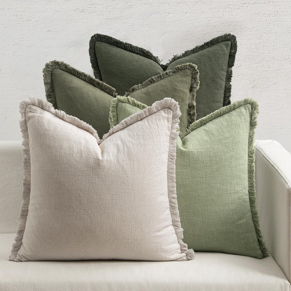 MIULEE Decorative Couch Pillow Covers Neutral Linen Fringe Throw Pillows
