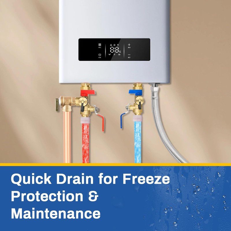 3/4 Inch GUOFIS IPS Tankless Water Heater Valve Kit with