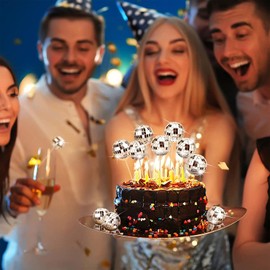 24 piezas de decoración para cupcakes, bolas de discoteca, bolas de discoteca, decoraciones para tartas de discoteca, decoración para tartas temáticas de discoteca, fiestas temáticas de discoteca de