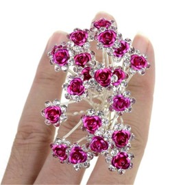 TQWY Lovely Charm 20pcs Wedding Bridal Party Diamante and White Faux Prom Pearl Flower Rhinestone Crystal Hair Pins Clips Grips Pins Hairpins Bridesmaid Clips (C Hot pink)