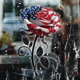 American Flag Rose Decal Patriotic USA Flower Sticker for Car Truck Laptop Window Waterproof Vinyl for Independence Day Memorial Day Veteran Support 3.18 x 5 Inches