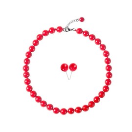 LZMEI Faux Hand Knotted Glass Imitation Pearls Necklace Earring Jewelry Sets Varios colores for Women (8MM 16inch Red)