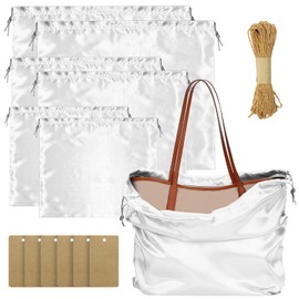 6 PCS Dust Bags for Handbags with Kraft Hang Tags,White Silk Dust Cover Bag Purses Shoes Boots Dust Cover Storage Bags Dustproof Drawstring Bag for Travel Home Organizers Storage Pouch,Mix 3 Size