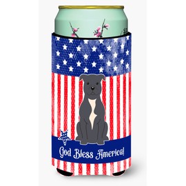 Caroline's Treasures BB3041TBC Patriotic USA Staffordshire Bull Terrier Blue Tall Boy Hugger Can Cooler Sleeve Hugger Machine Washable Drink Sleeve Hugger Collapsible Insulator Beverage Insulated Hold