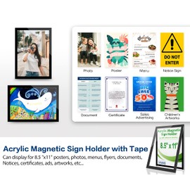 VAIIGO Acrylic Sign Holder 8.5x11 Wall Mount - 5 Pack Adhesive Frames, Magnetic Frame, Document & Picture Holder for Wall, Door, Glass Acrylic Frame with Strong Magnetic Sign Holder