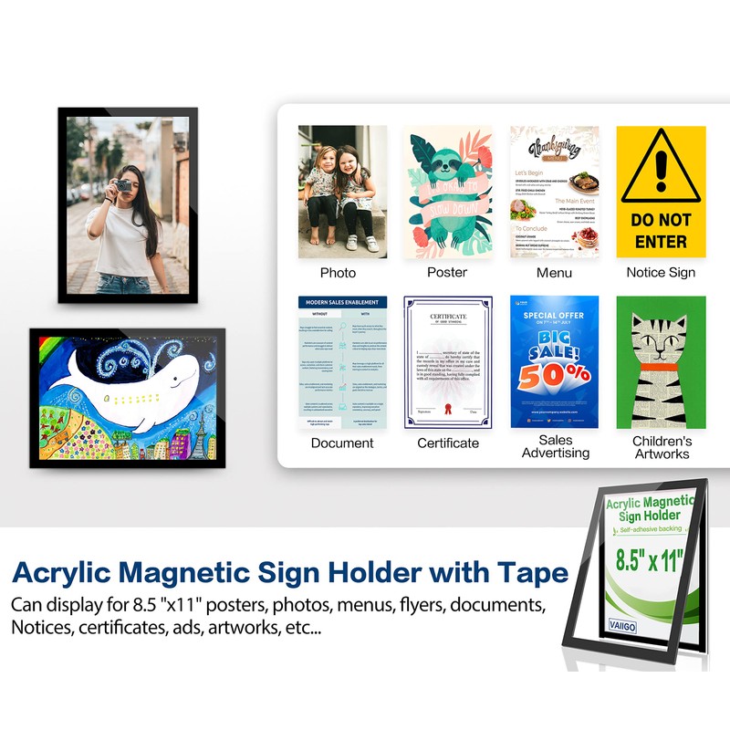 VAIIGO Acrylic Sign Holder 8.5x11 Wall Mount - 5 Pack