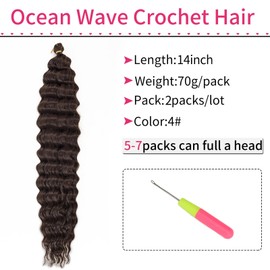 BEkjdiof Cabello Trenzado Rizado, Ondas Oceánicas, Cabello De Crochet, Trenzas De Crochet Rizadas Profundas De 14", Cabello Trenzado Húmedo Y Ondulado, Cabello De Crochet Sintético Para Mujeres Negras