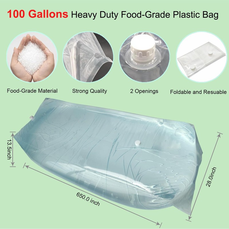 Yonawlsy Foldable Water Storage Bladder, Heavy Duty Food-Grade Plastic Bag