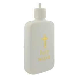 VILLAGE GIFT IMPORTERS Refillable Holy Water Bottles | White with Gold-Tone Cross and Lettering | Church Supplies | Portable for Home and Travel 4OZ.