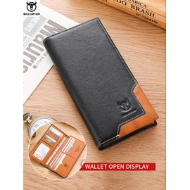 BULLCAPTAIN Men's Wallet, Business Fashion Patchwork Pattern Long Wallet, Wallets for Men, Vintage Cowhide Leather Zipper Bifold Wallet, Portable Coin Purse for Daily Use - Color: Orange, Size: Please Refer To The Pictures for Dimensions