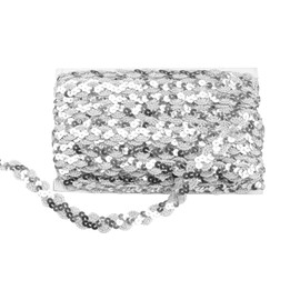 JANDH 25 m Sequin Ribbon Silver, Sequin Trim, Home Sequin Ribbon Glitter, Wavy Elastic Sequins for Stage Costumes, Curtains and Hats DIY (15 mm)