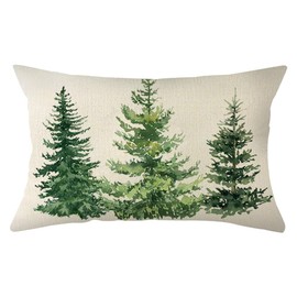 Ogiselestyle Christmas Evergreen Trees Throw Pillow Cover, 12 x 20 Inch Winter Holiday Cushion Case Decoration for Sofa Couch