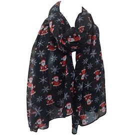 Christmas Santa Claus Scarf Snowflake Father Xmas Printed Womens Scarves (Dark Black)(Size:L)