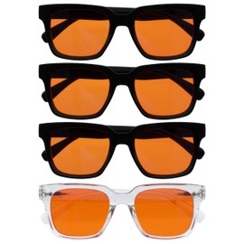 OPULIZE ERA Sleep & Recovery Glasses for Women Men, Oversized Frame with Orange Lens and UV400 Protection, 99.9% Blue Light Blocking and Anti-Reflective Glass, Black Clear (Pack of 4)