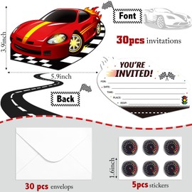 Humyoun 30 Sets Birthday Invitations with Envelopes Stickers Themed Invitations for Girl Boy Birthday Party Supplies Decoration (Race Car)