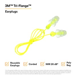 3M 3M Tri-Flange Earplugs P3000, Corded, 100 Pairs