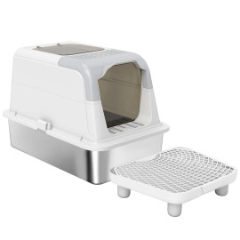 Extra Large Stainless Steel Cat Litter Box with Enclosure Scoop Deodorizer Bag & Sand Drop Pedal All-in-One AccessoryTitle: Default Title
