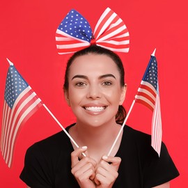 SeBneny 4th of July Headband for Women, USA American Flag Star Bow Headband, Blue White Red Hair Hoop, Independence Hair Accessory, Patriotic Party Hair Supplies