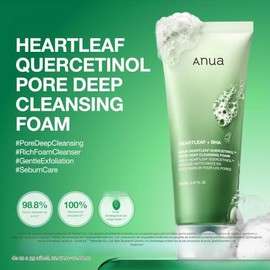 Anua Heartleaf - Espuma limpiadora profunda de poros de quercetinol, lavado facial para limpiador de refinación de poros, limpiador facial diario hidr