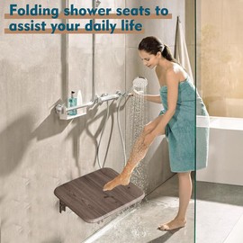 Generic Folding Wall Mounted Shoe Changing Stool, Shoe Wearing Stool Entering Door Stool, high-end Entrance Hall Entrance Foyer Chair, Invisible Household Folding Stool, Bathroom Folding Stool (Grey)