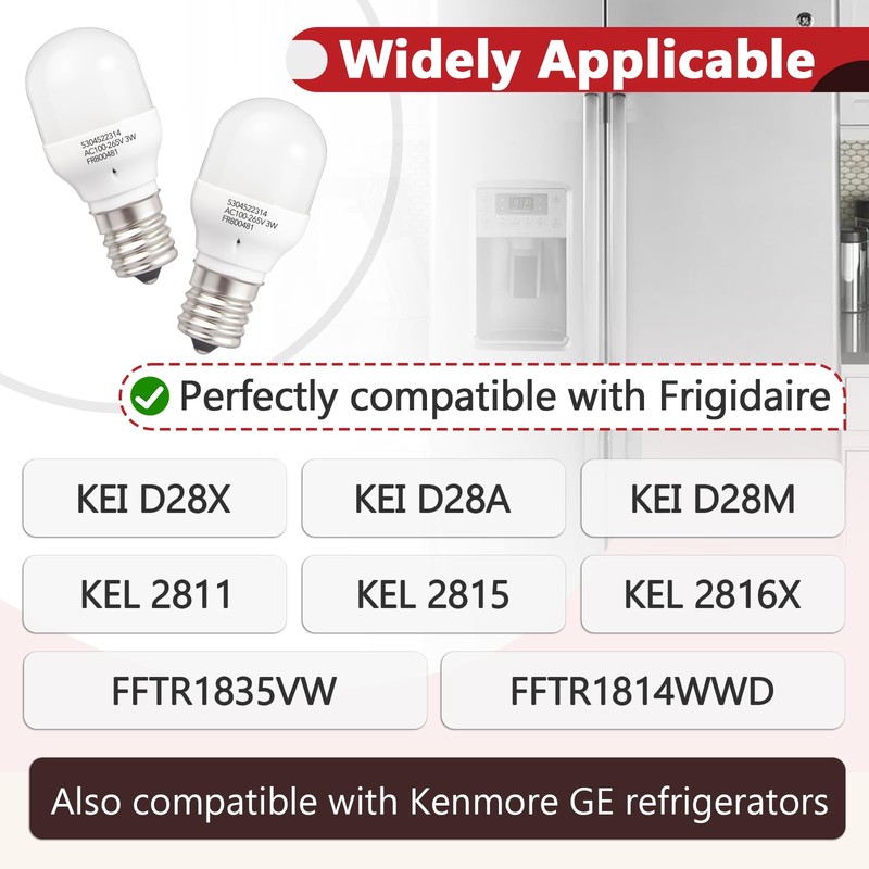 StreytoTek 2 Pcs 5304522314 Refrigerator LED Light Bulb for Frigidaire,