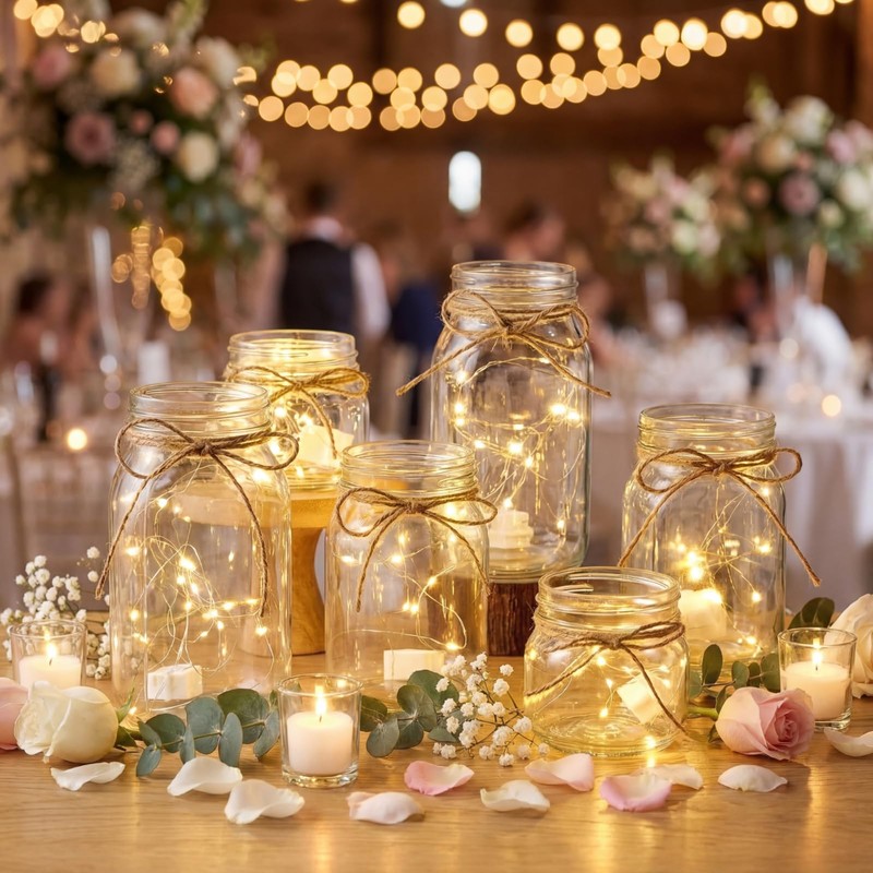 Gandeer 6 Pcs Glass Mason Jar with LED Lights for