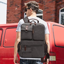 DORRISO Men Laptop Backpack Travel Canvas Backpack College Rucksack School Laptop Backpack Fits 15.6 inch Laptop Bag Hiking Business Casual Vacation Climbing Canvas Bag Gray