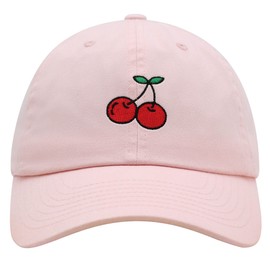JPAK Cherries Premium Dad Hat Embroidered Cotton Baseball Cap Fruit Light Pink