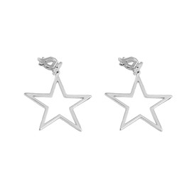 Clip on Hollow Star Fake Dangle Drop Earrings for Women Girls Non Pierced Ear Dainty Hypoallergenic Sterling Silver Plated Star Charm Cuff Wrap Dangling Hanging Fashion Lightweight Christmas Party Jewelry Gifts Daughter Bff