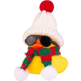 MuMyer Christmas Rubber Ducks Toys Car Ornaments Yellow Duck Car Dashboard Decorations with Mini Beanie Hat Scarf and Sunglasses for Winner Home Christmas Decor, 2 Inches(E8)