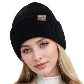 CCAIPU Unisex Beanie Hat, Women's Winter hat- Cold, Ear Protection (UK, Alpha, One Size, Black)