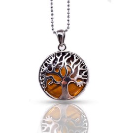 Tree of Life Necklace Women's Necklace with Family Tree Pendant Chain Tiger's Eye Crystals Gemstones Reiki Necklace Women Mother, Stone, Crystal